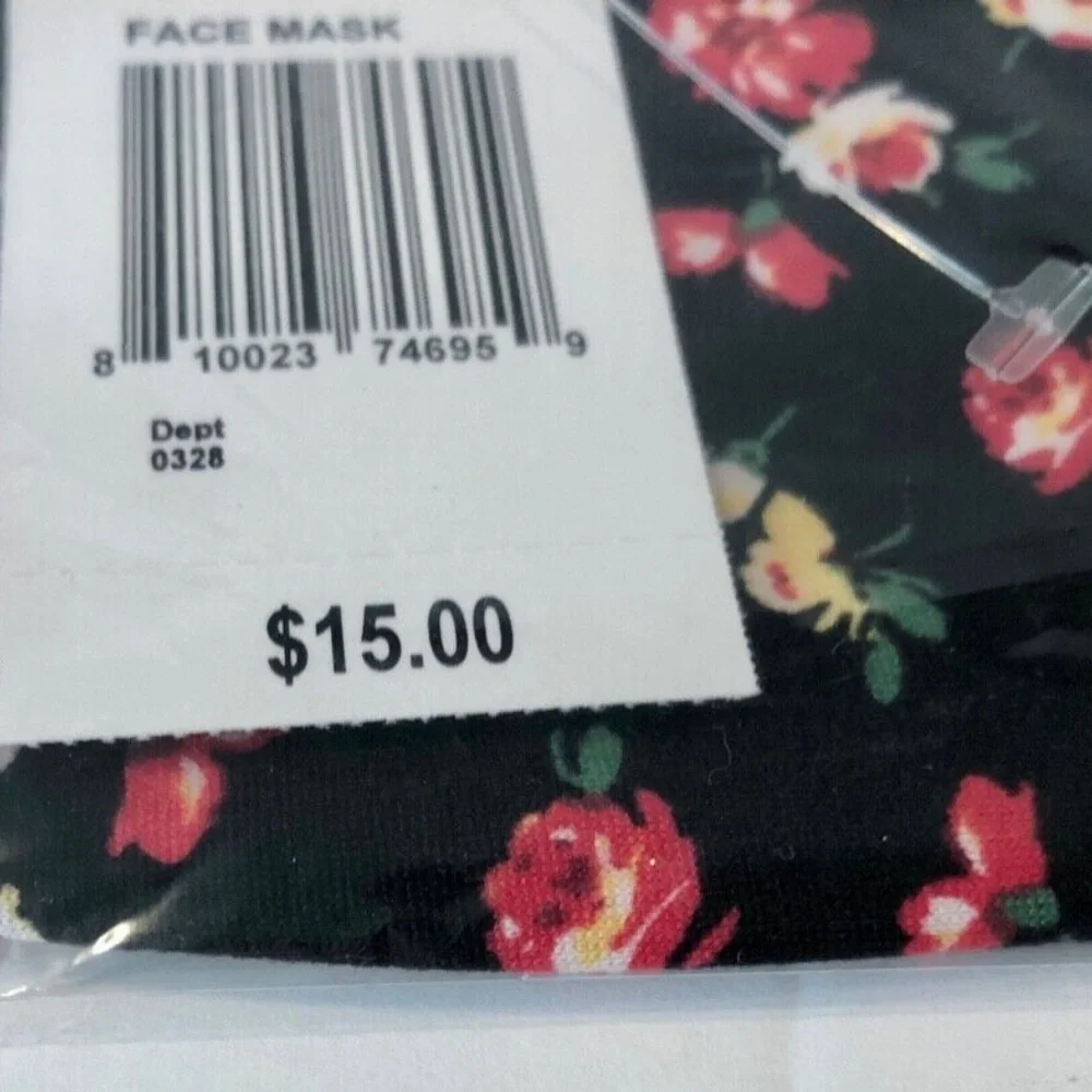 3 For $15 (NWT) FORE COLLECTION Black Floral Pleated Mask OS